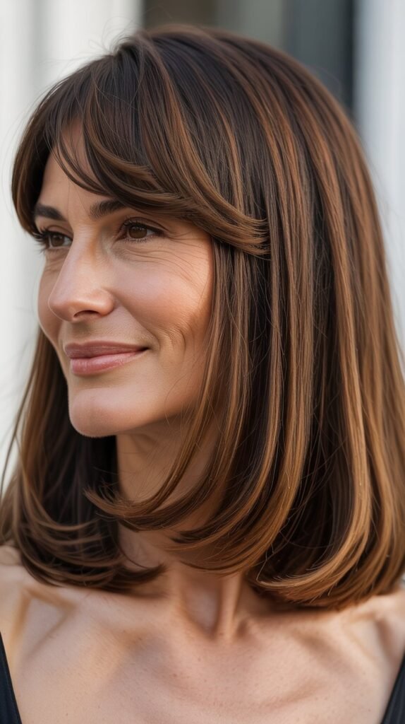 Long Bob with Curtain Bangs and Highlights