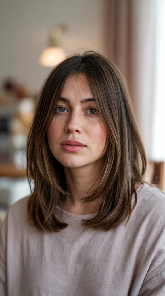 30 Stunning Long Bob with Layers and Curtain Bangs 14 Long Bob with Disconnected Layers and Baby Curtain Bangs