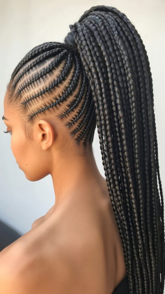 Best 25+ Half Cornrows Half Box Braids Styles You'll Obsess Over in 2025 18 Half Cornrows Half Box Braids Ponytail