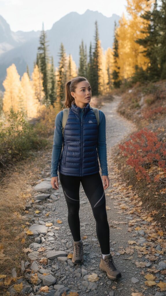 33 Trendy Casual Fall Outfits for Women with Leggings 10 . Puffer Vest and Leggings