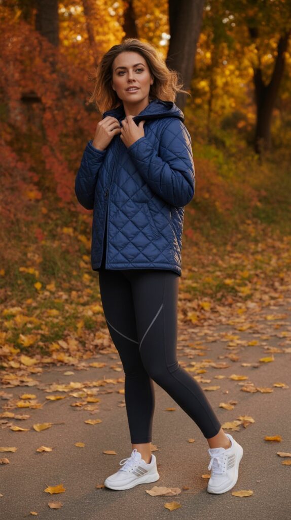 33 Trendy Casual Fall Outfits for Women with Leggings 21 Quilted Jacket and Leggings