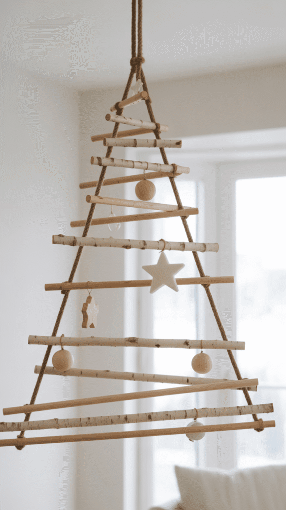 Top 33+ DIY Wooden Christmas Trees Anyone Can Make 14 Scandinavian Dowel and Rope Christmas Tree