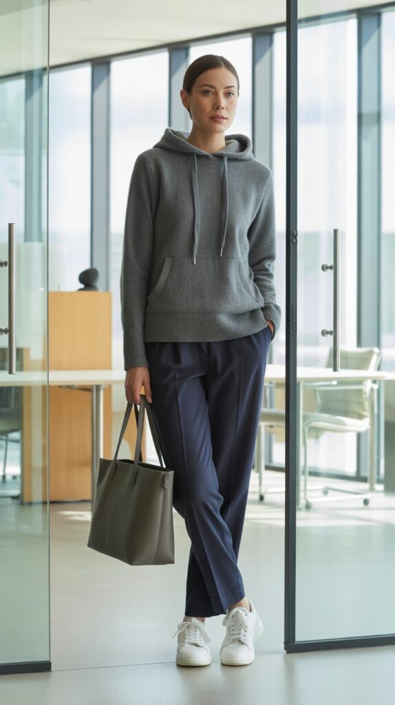 33 Best Casual Fall Outfits for Women at Work 33 Cashmere Hoodie with Tailored Pants