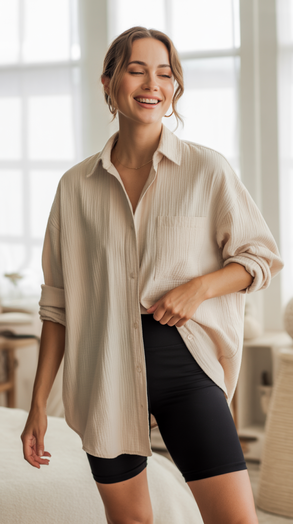  Oversized Button-Down with Bike Shorts
