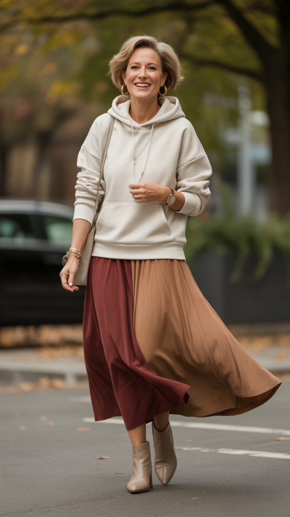 Pullover Hoodie with Midi Skirt