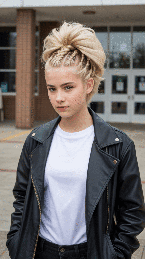 27 Elegant Cute Winter Updo Hairstyles for School 17 Braided Faux Hawk Updo