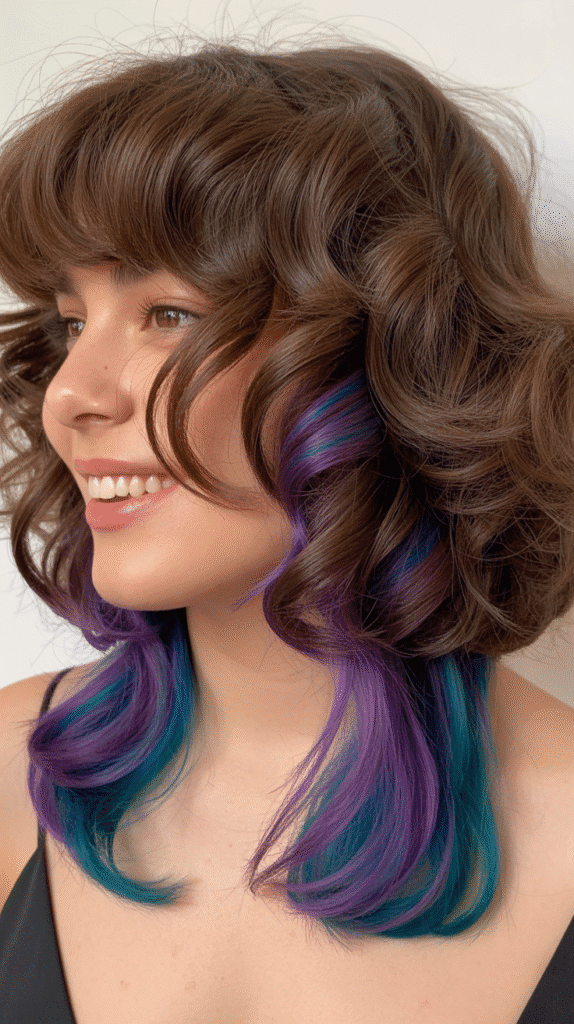  Long Bob with Curtain Bangs and Peek-a-Boo Highlights