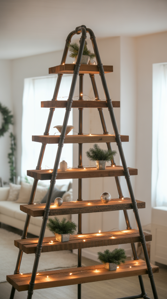 Industrial Pipe and Wood Christmas Tree