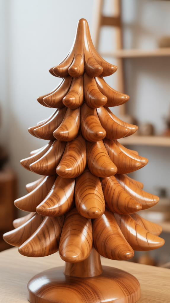 Carved Wooden Christmas Tree Sculpture