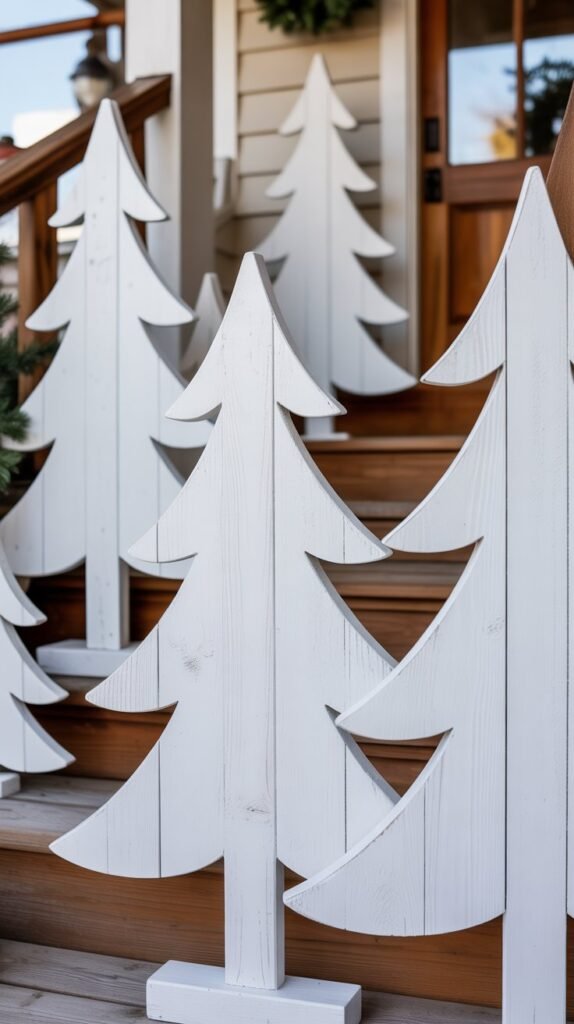 Painted White Wooden Christmas Trees