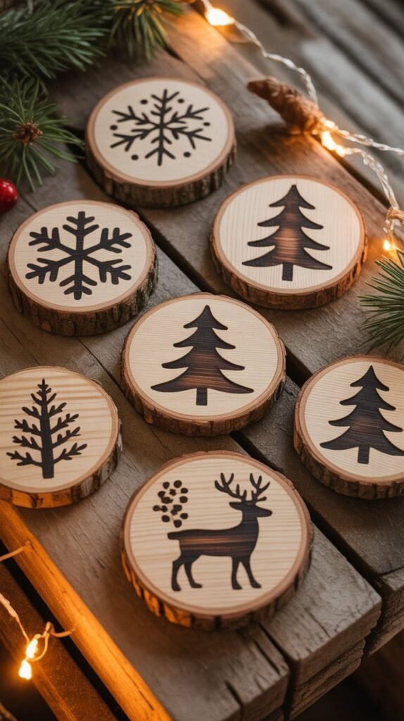  Rustic Wooden Christmas Coasters