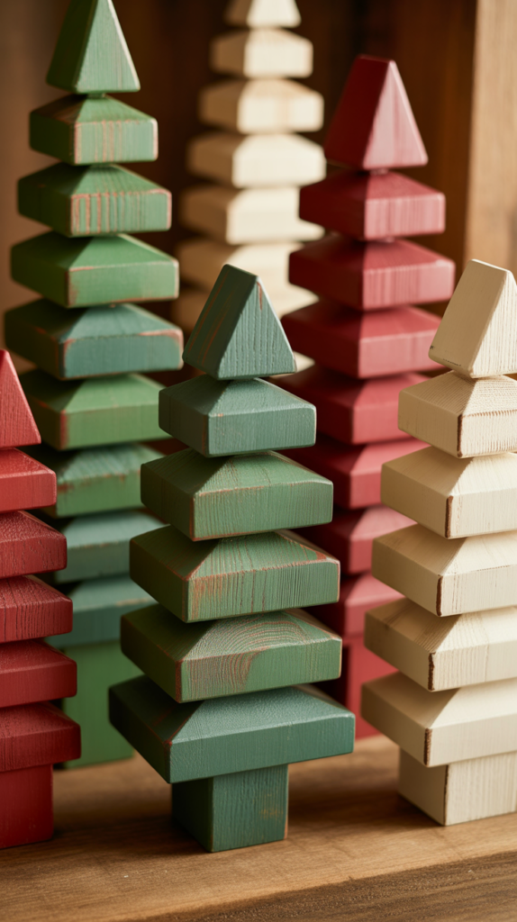 Painted Wood Block Christmas Tree