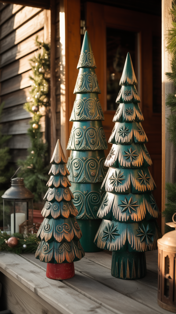 Carved Folk Art Christmas Trees