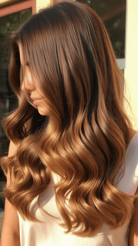 Honey Caramel Ombre on Long Brown Waves