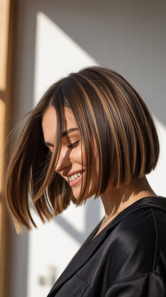 33 Chic Balayage Angled Bob Hairstyles 29 Balayage Bob with Peekaboo Highlights