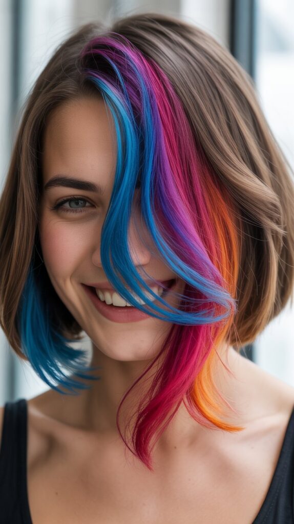 33 Chic Balayage Angled Bob Hairstyles 14 Balayage Bob with Hidden Rainbow