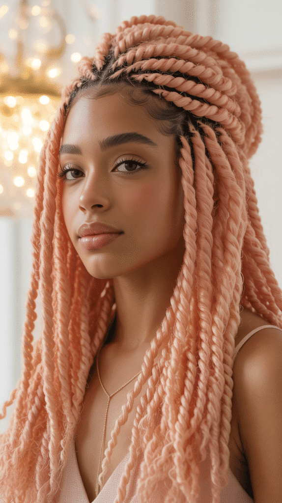  Peachy Pink Passion Twists Half-Up
