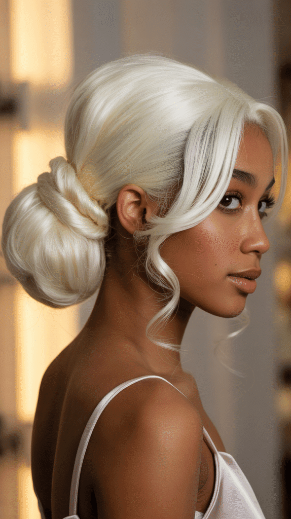 Pearl White Kinky Straight Low Chignon