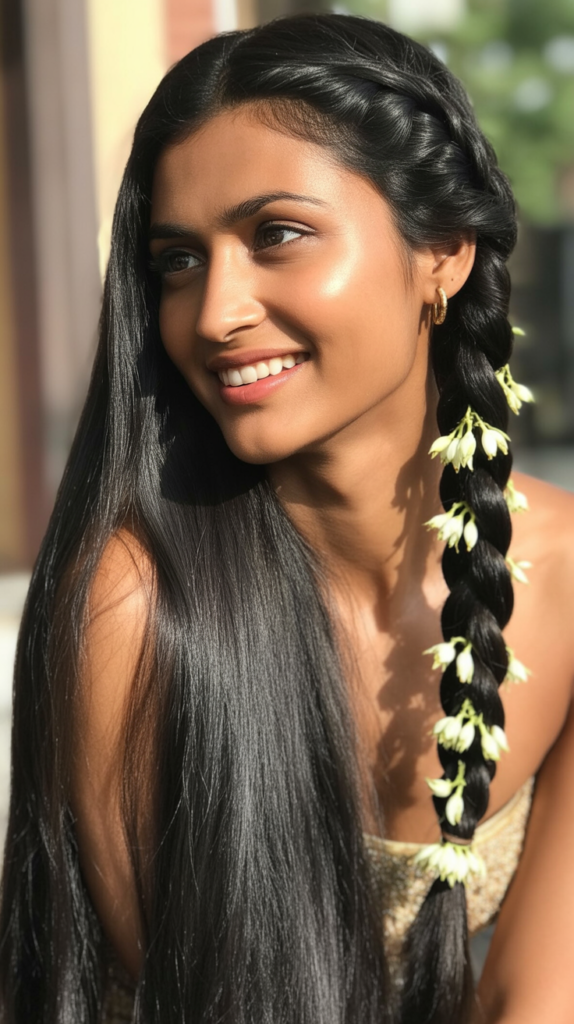 Side Braid with Straight Flowing Hair