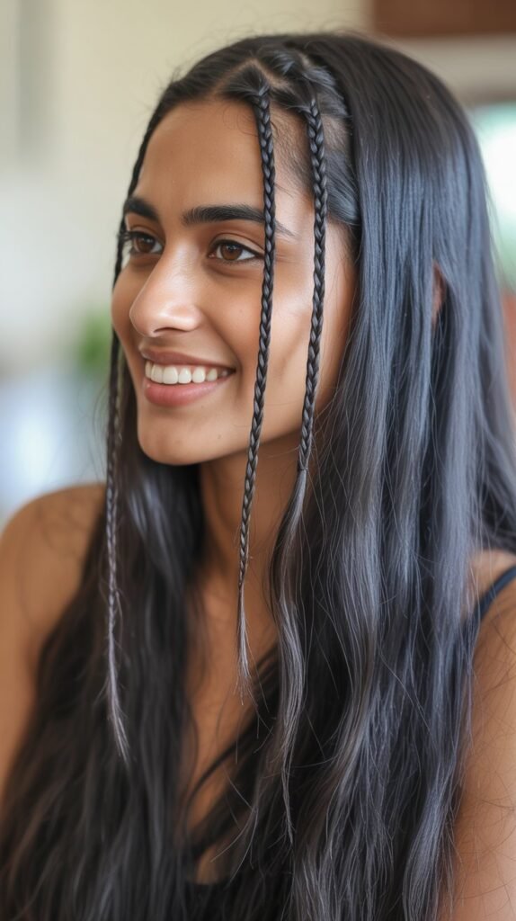 Straight Hair with Multiple Thin Braids