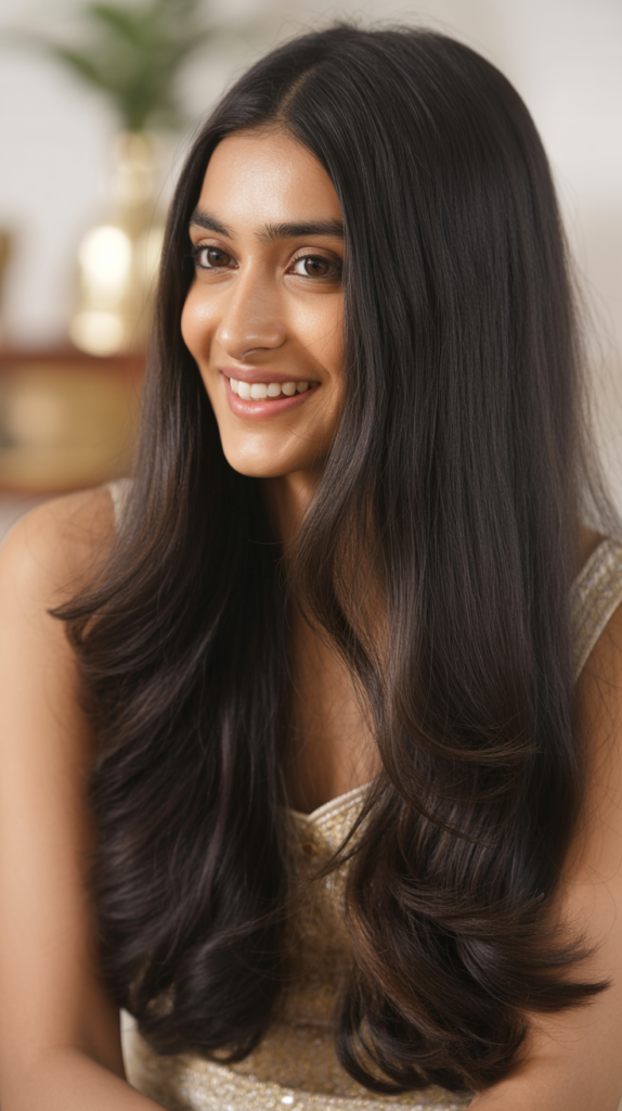 Beautiful Straight Hairstyles for Long Hair Indian Women