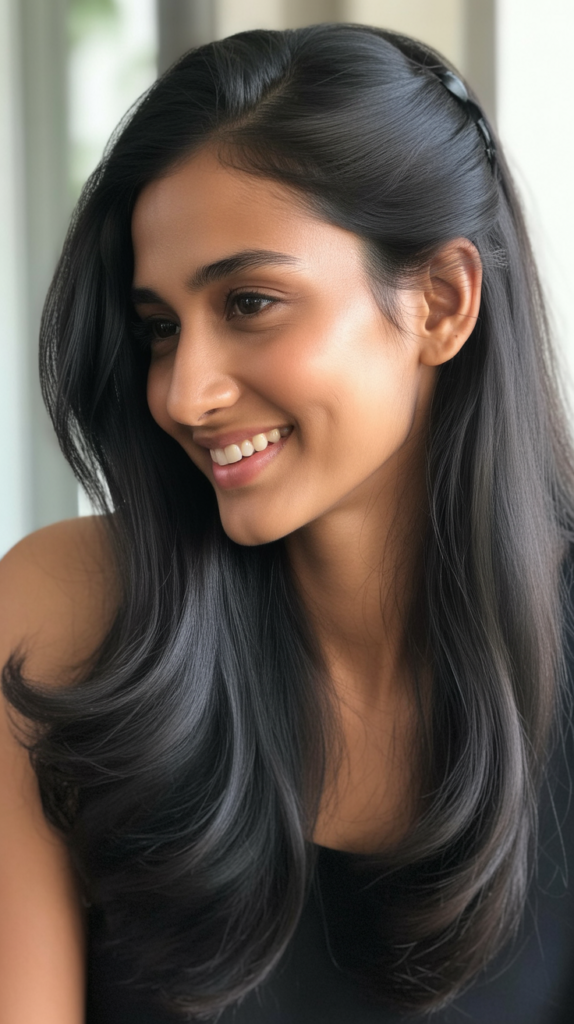 Straight Hair with Ear Tuck on One Side