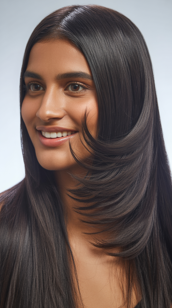 Straight Hair with Dramatic Side Flip