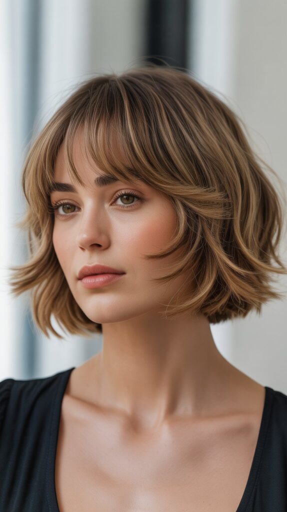 36 Choppy Bob Haircuts for Women in 2025 3 . Choppy Bob with Curtain Bangs