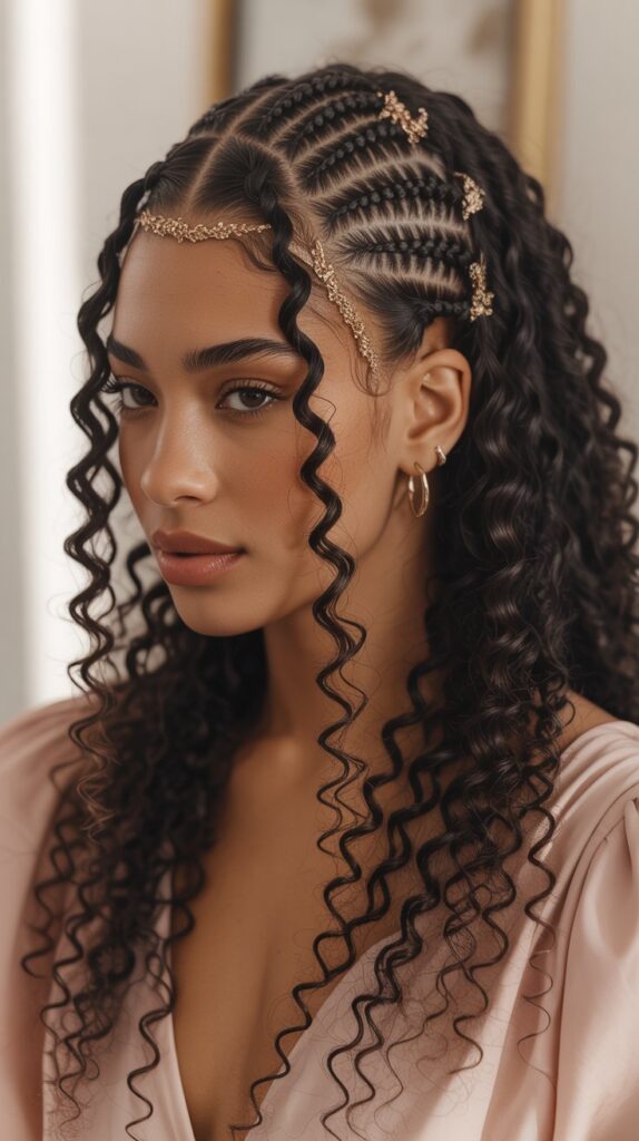 Top 33+ Baddie Hairstyles for Black Women Turn Heads 6 Braided Crown with Loose Curls