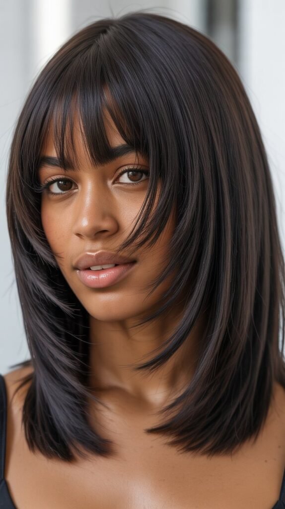 Straight Long Bob with Choppy Curtain Bangs