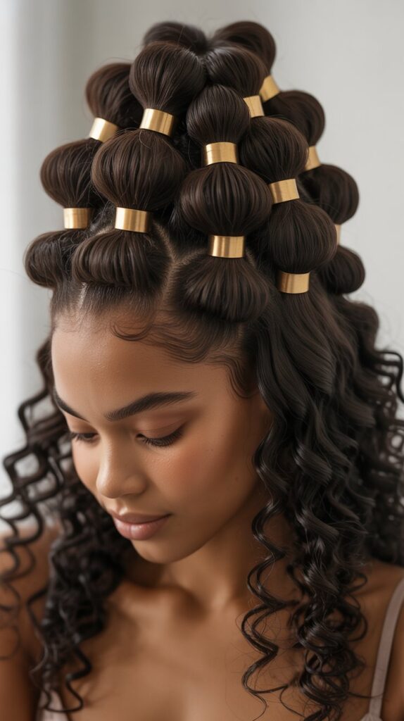 Top 33+ Baddie Hairstyles for Black Women Turn Heads 21 Half-Up Half-Down with Bubble Ponytail