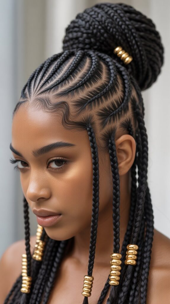 Top 33+ Baddie Hairstyles for Black Women Turn Heads 32 Cornrow Bun Combo