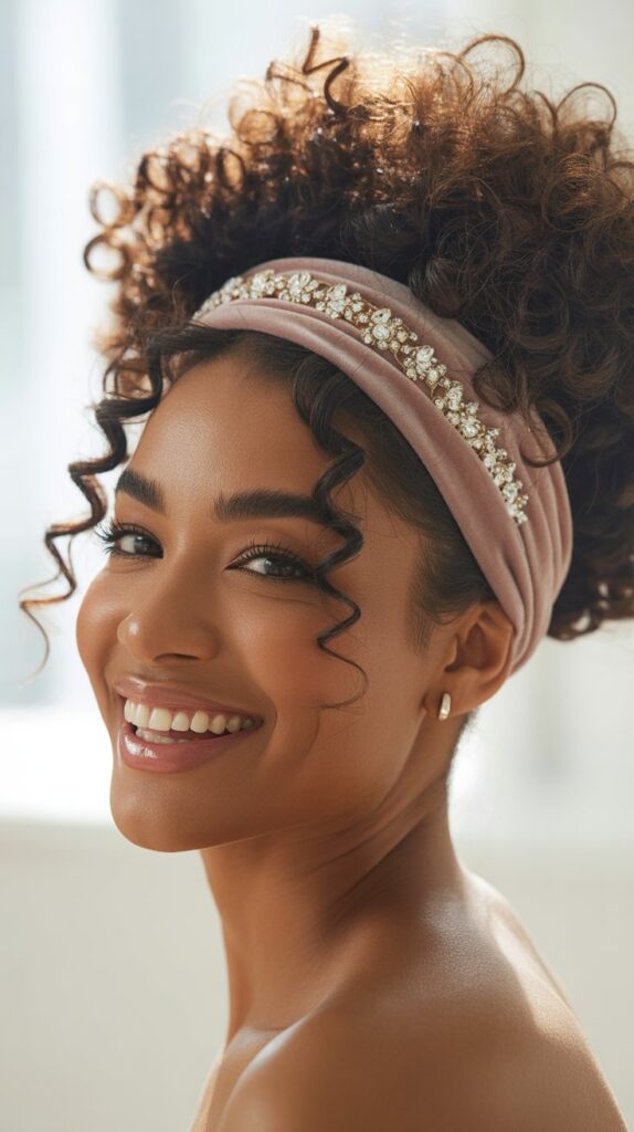 Top 33+ Baddie Hairstyles for Black Women Turn Heads 19 Curly High Puff with Headband
