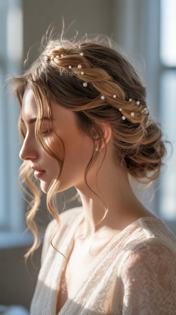 33 Best Half-Up, Half-Down Bridal Hairstyles 11 Twisted Halo Half-Up Style