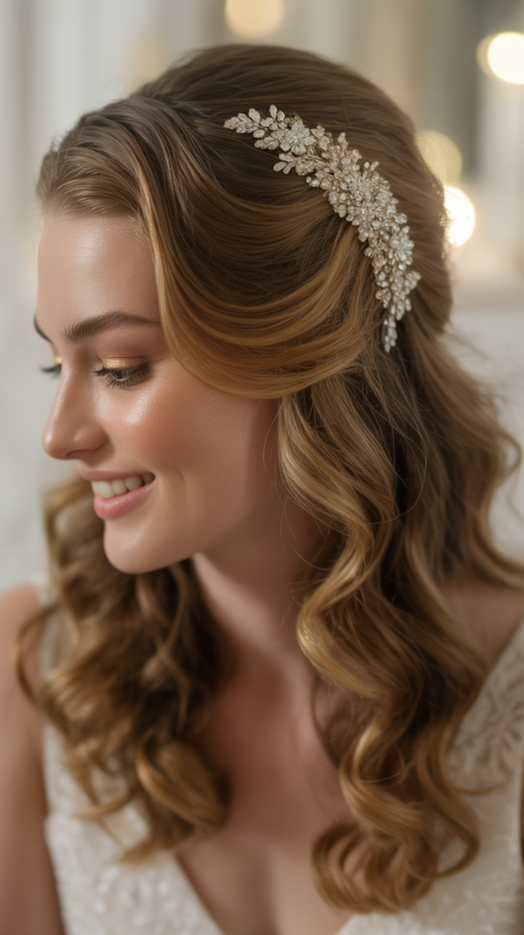 Half-Up with Jeweled Barrette