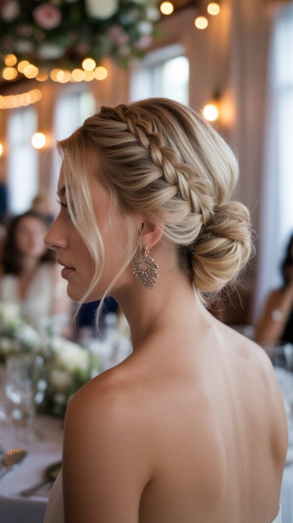 30+ Romantic Bridesmaid Updo Hairstyles with Braid 6 Braided Twisted Low Bun