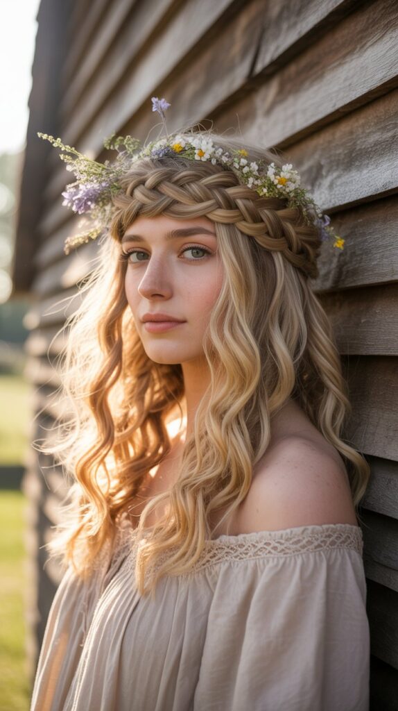 30+ Romantic Bridesmaid Updo Hairstyles with Braid 11 Milkmaid Braid Updo