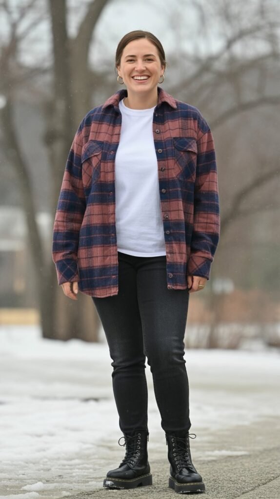 Flannel Shirt with White Tee, Black Jeans, and Combat Boots