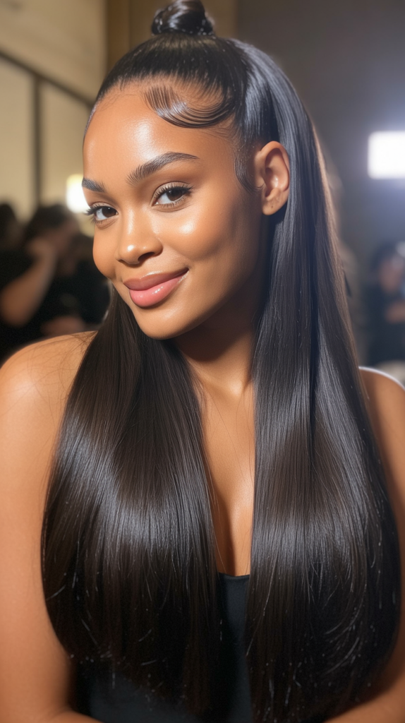 Straight Hair Half-Up Half-Down