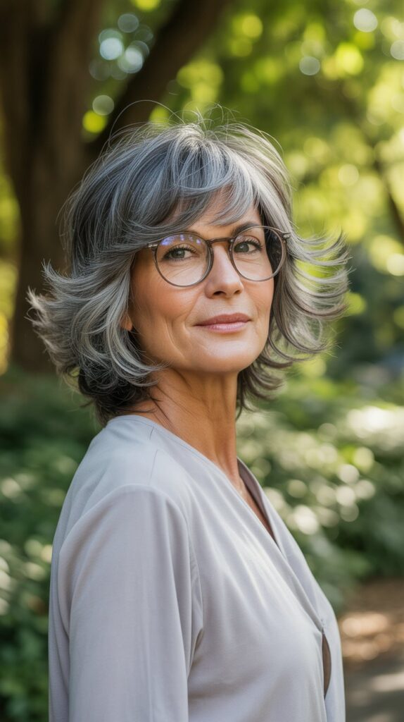 Best 27+ Hairstyles for Thin Fine Hair Over 60 with Glasses 3 Textured Shag Cut