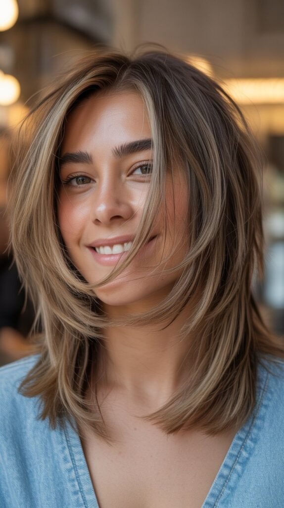 Graduated Lob with Curtain Bangs