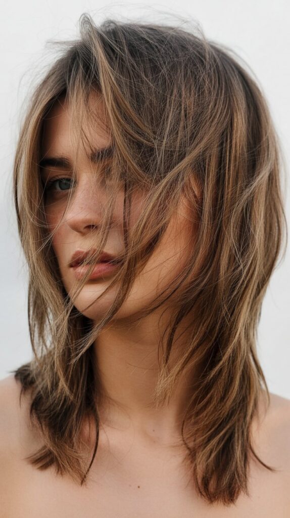 Top 30+ Expert Approved Hairstyles for Thin Hair and Round Faces 30 Tousled Medium Length with Piecey Layers