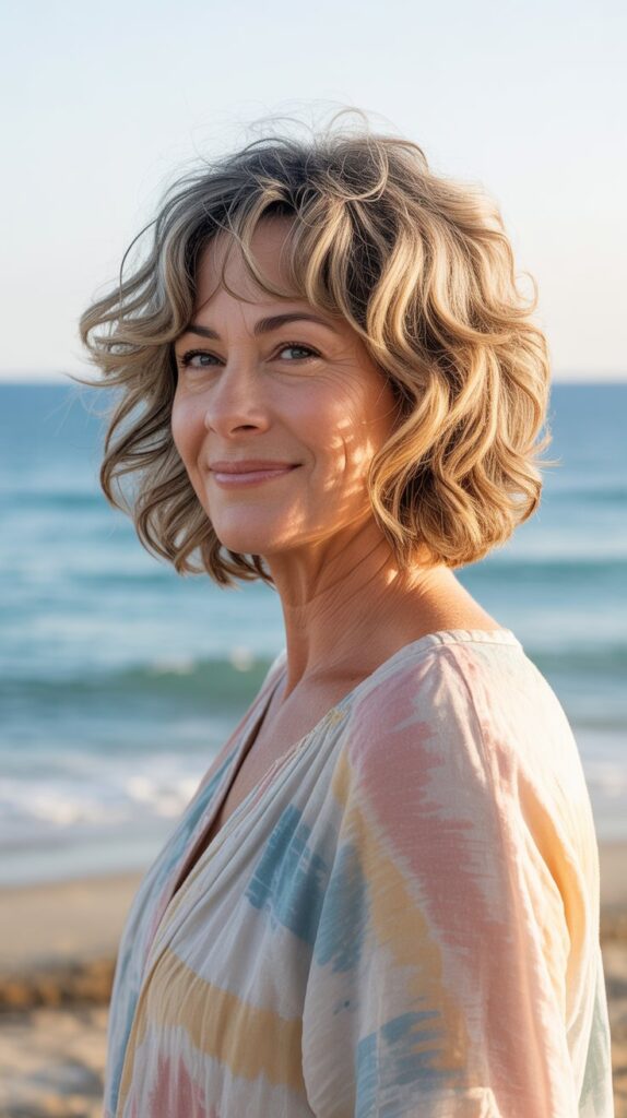 Top 32+ Short Hairstyles for Round Face Thin Hair Over 50 22 Tousled Bob with Beach Waves