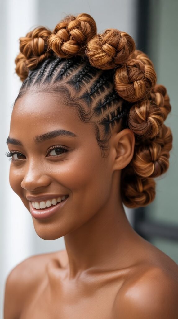 . Bantu Knot Braided Base with Caramel Knots