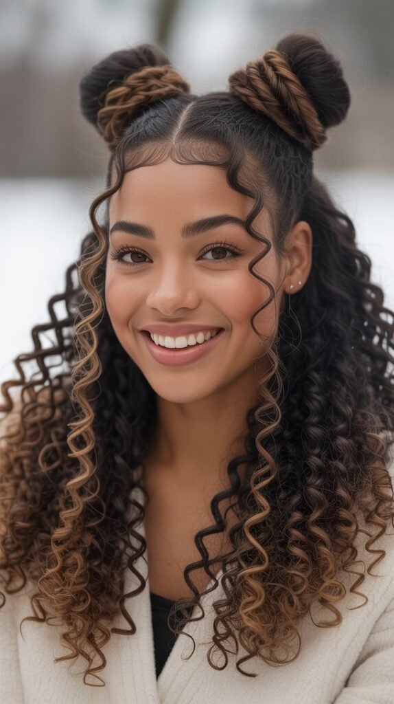 Space Buns with Curly Extensions