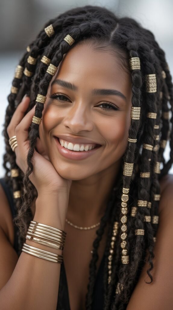Faux Locs with Golden Accessories