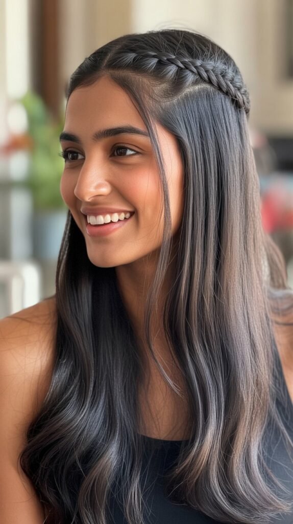 Straight Hair with Middle Braid Accent