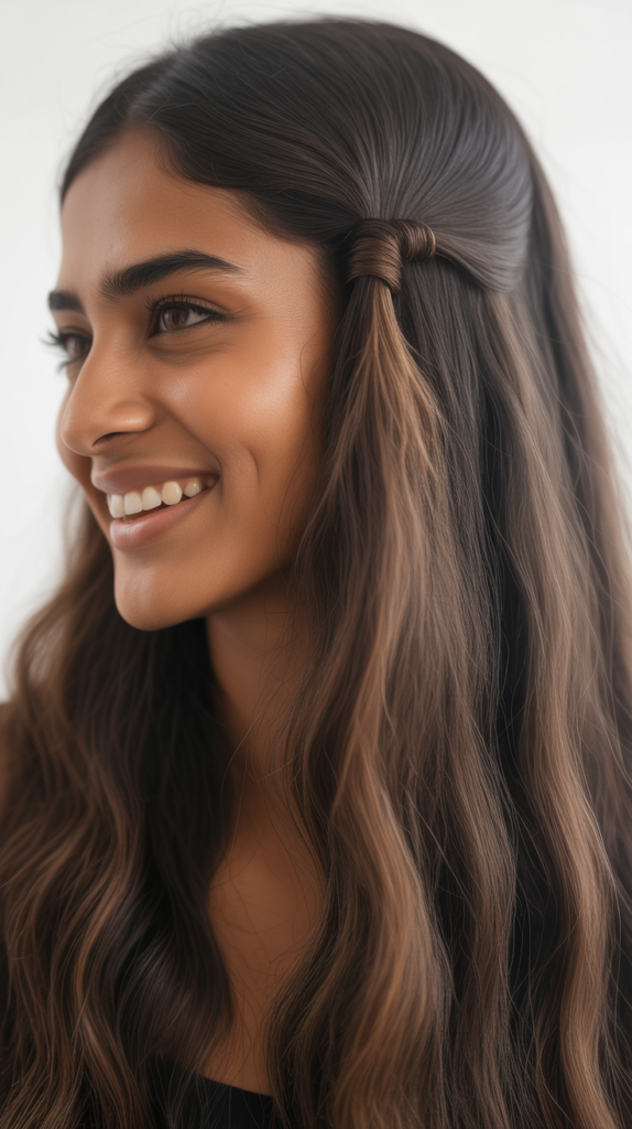 Straight Hair with Twist Detail at Temple