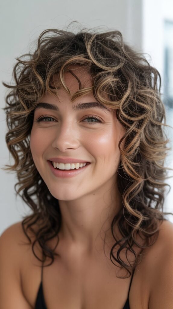 Curly Mullet with Choppy Bangs