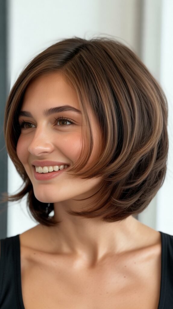 Long Bob with Side-Swept Curtain Bangs and Beach Waves